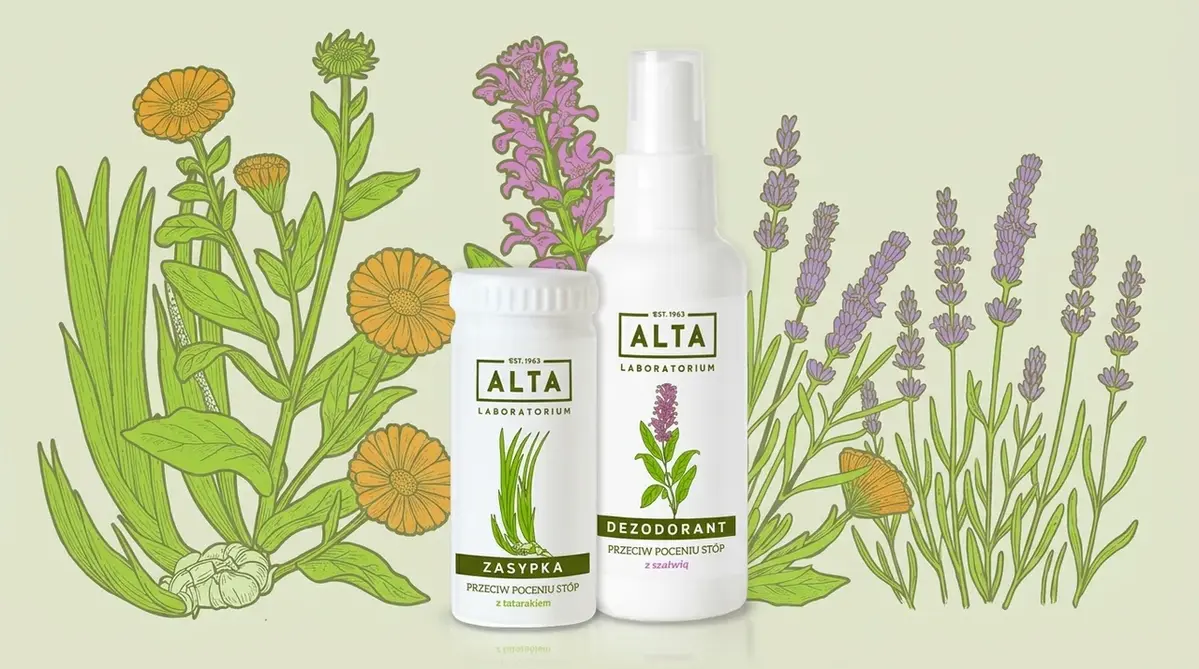 ALTA foot powder and foot deodorant among herbs