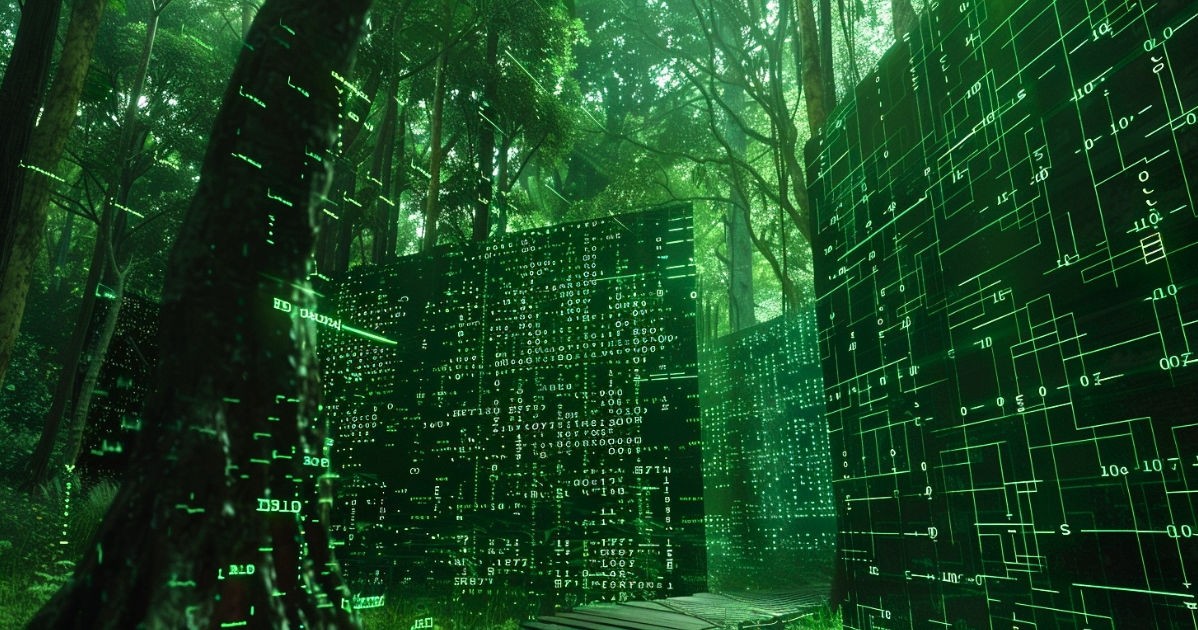 green data encoding with trees in the background