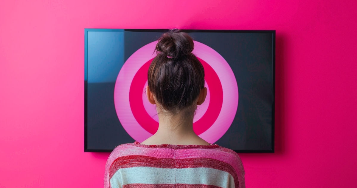 woman watching a tv screen with dynamic ad insertion by serverside.ai