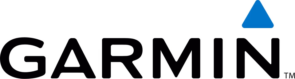 Garmin logo with black text and a blue triangle symbol above the letter M.
