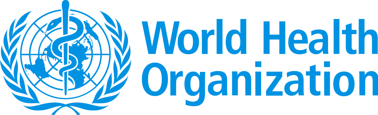 World Health Organization blue emblem with snake and staff over a globe and laurel branches.