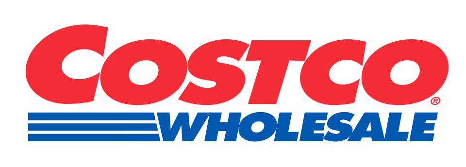 Costco Wholesale logo with COSTCO in red and WHOLESALE in blue below it with three blue lines.