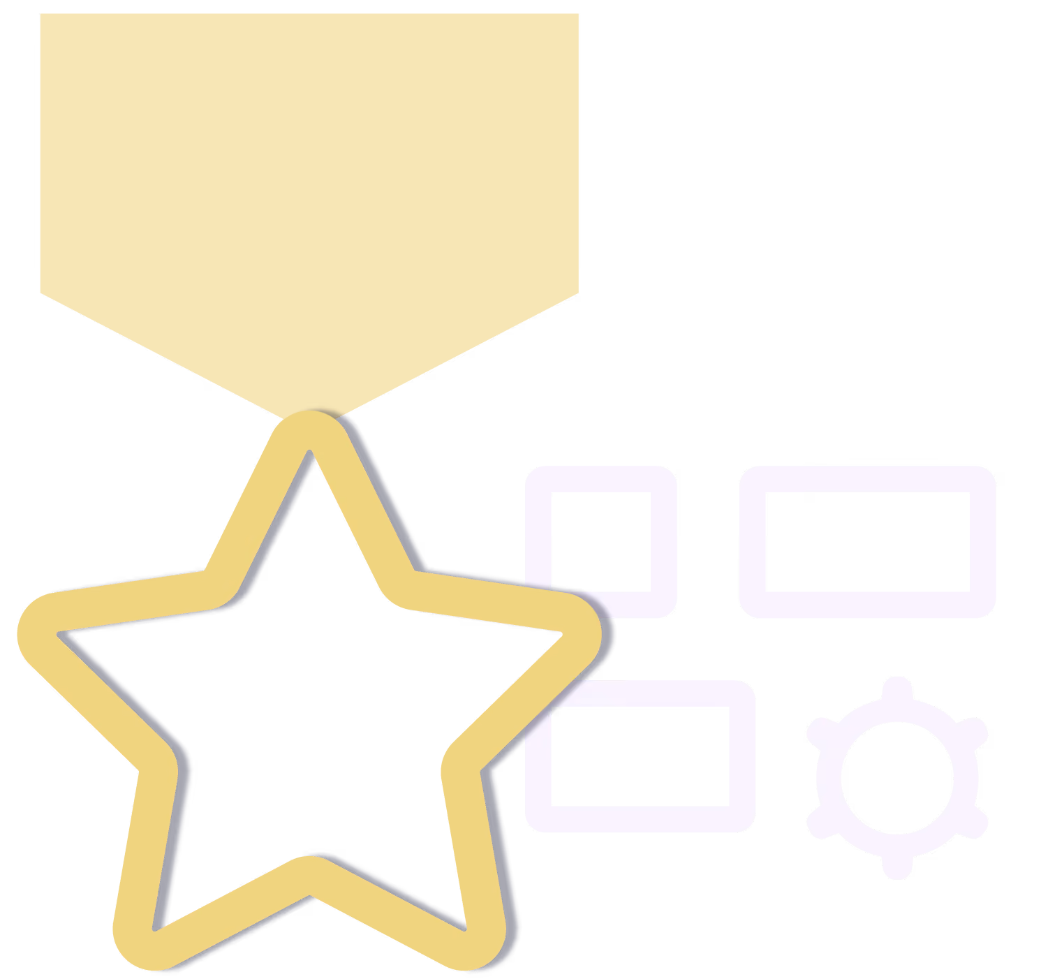 Yellow star rating icon with three rectangles and a gear symbol on a black background.