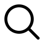Black magnifying glass icon representing search on a white background.