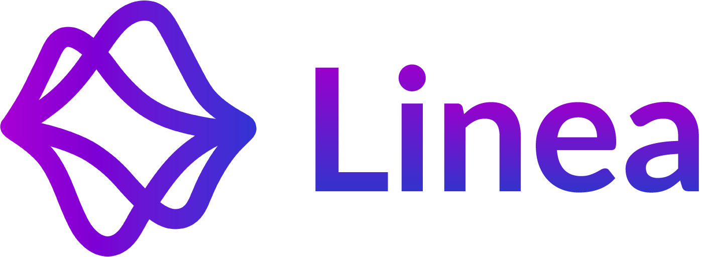 Lineal company logo with purple and blue gradient abstract diamond shape.