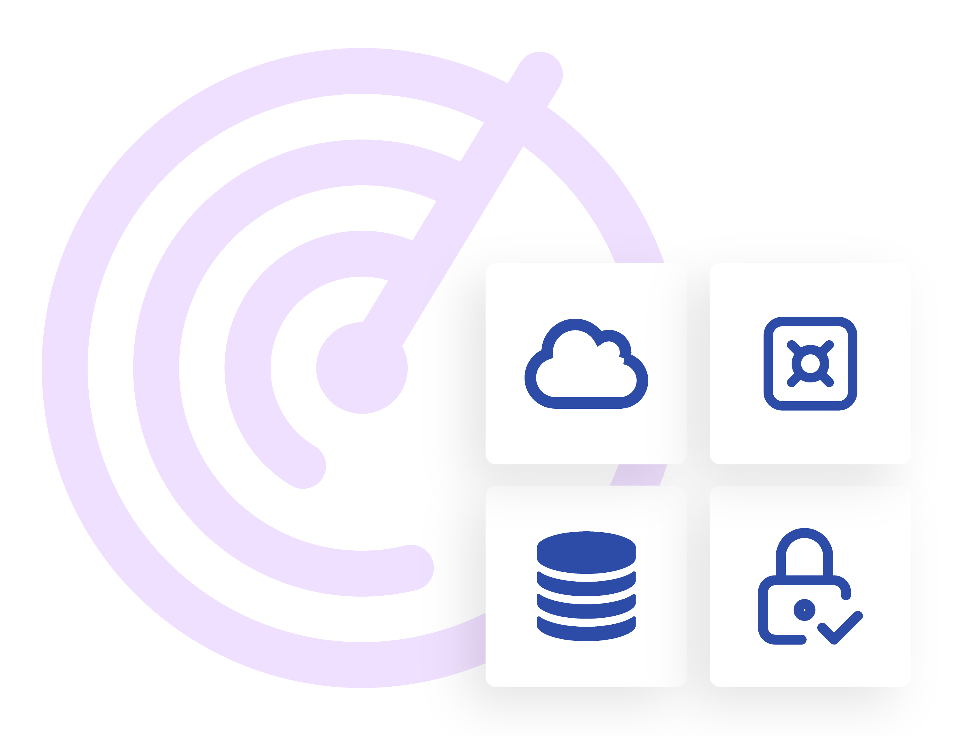 Radar icon with four squares showing cloud, safe, database, and locked padlock symbols.