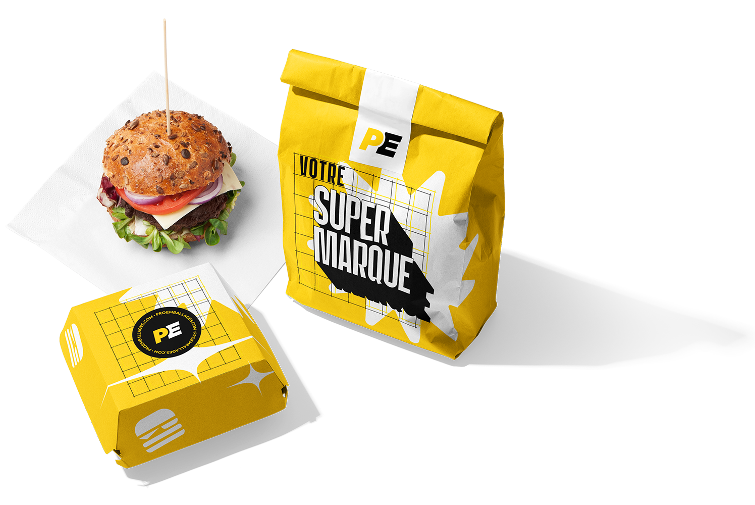 Pro Emballage, image en situation d'un sac sos et d'une boite burger