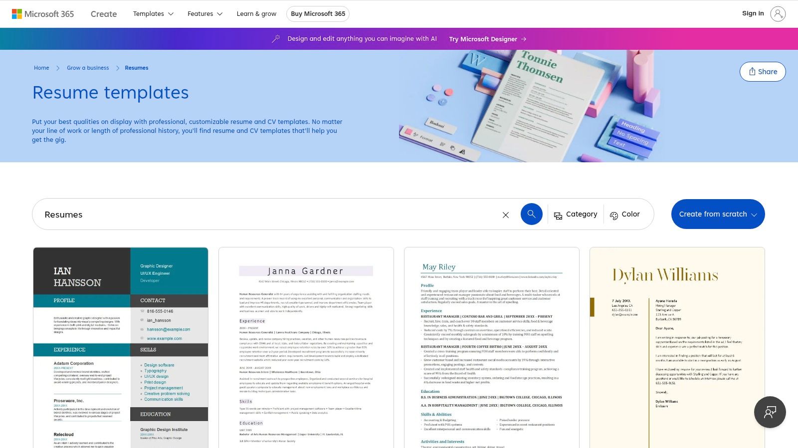 Microsoft Create – Resume Templates