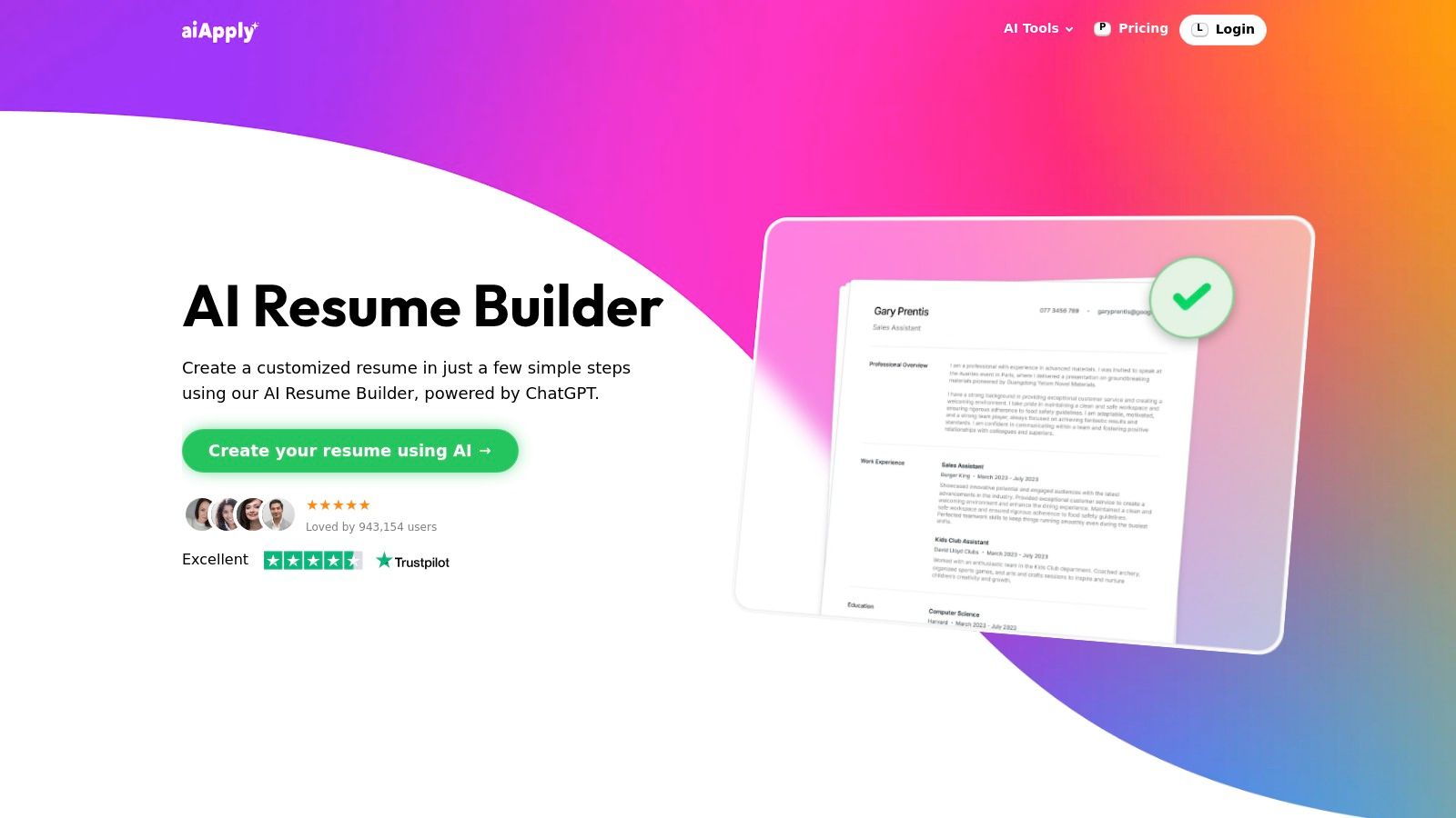 AI Resume Builder | Get your first CV draft in seconds | AIApply