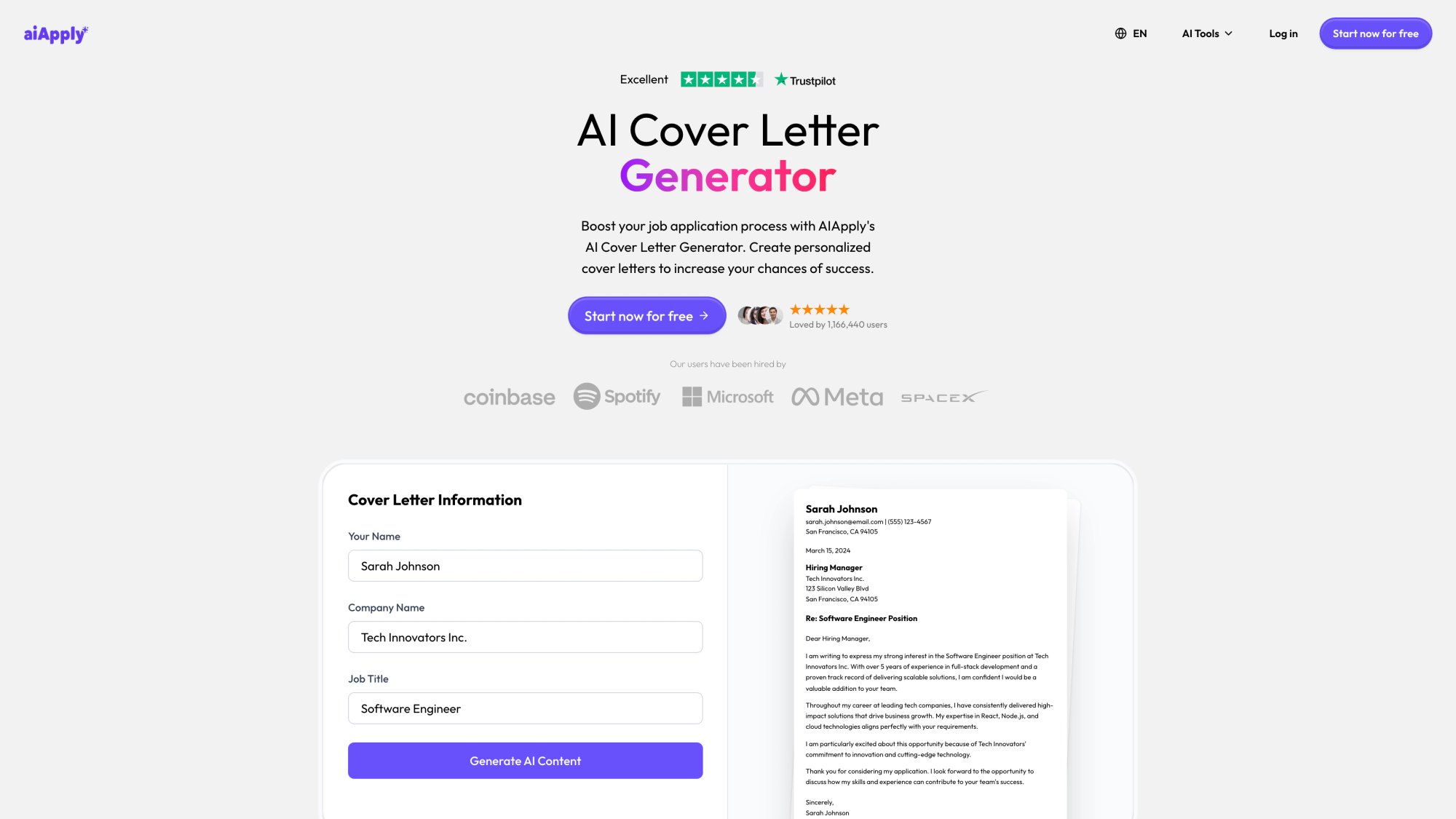 AIApply Cover Letter Generator showing role-specific draft creation and customization interface