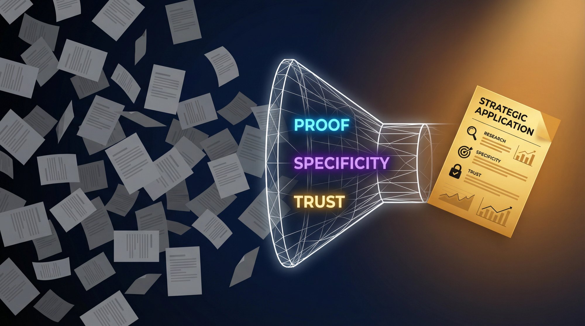 Visual metaphor showing strategic AI job search as a signal engine that cuts through application noise