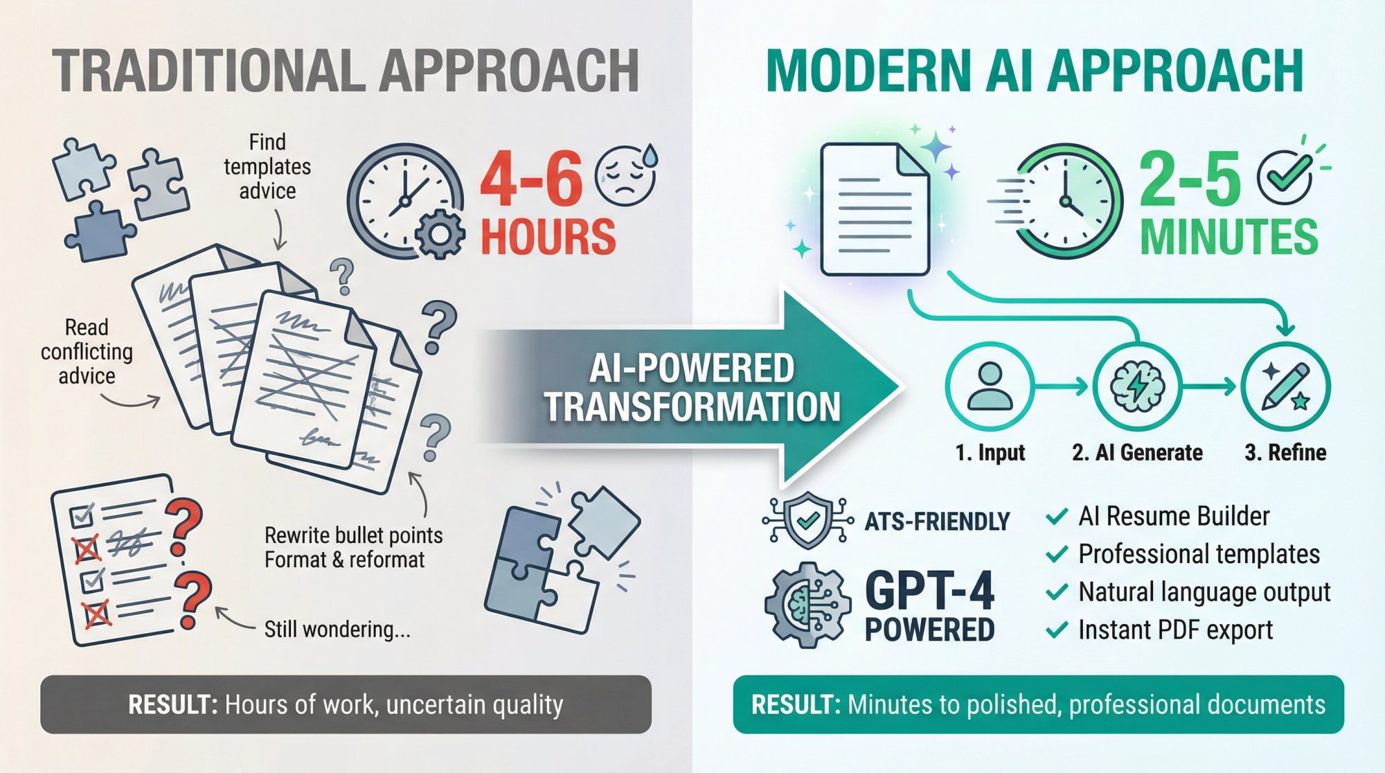 Step-by-step visual guide showing the 7-step process for converting an academic CV into a targeted resume