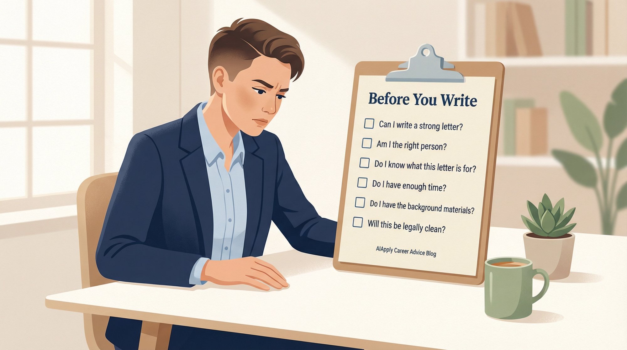Professional reviewing a pre-writing checklist before committing to a letter of recommendation