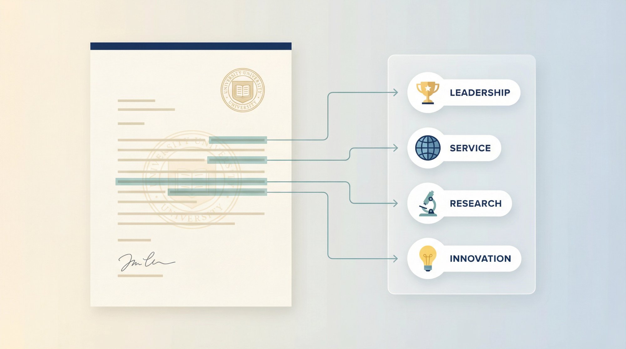 Scholarship recommendation letter aligned to award criteria with mapped evidence points