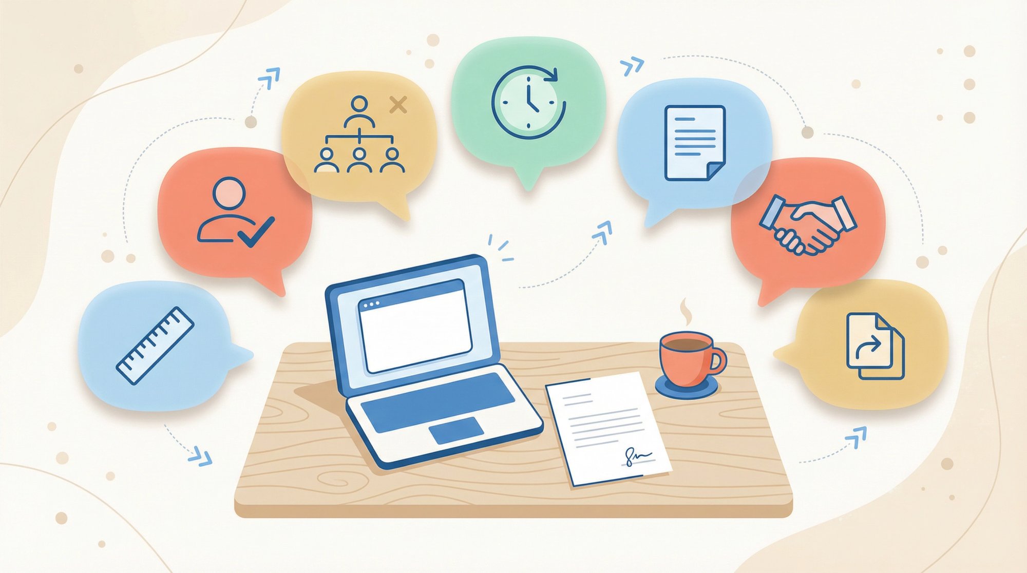 Common questions about recommendation letters visualized with speech bubbles and professional career elements