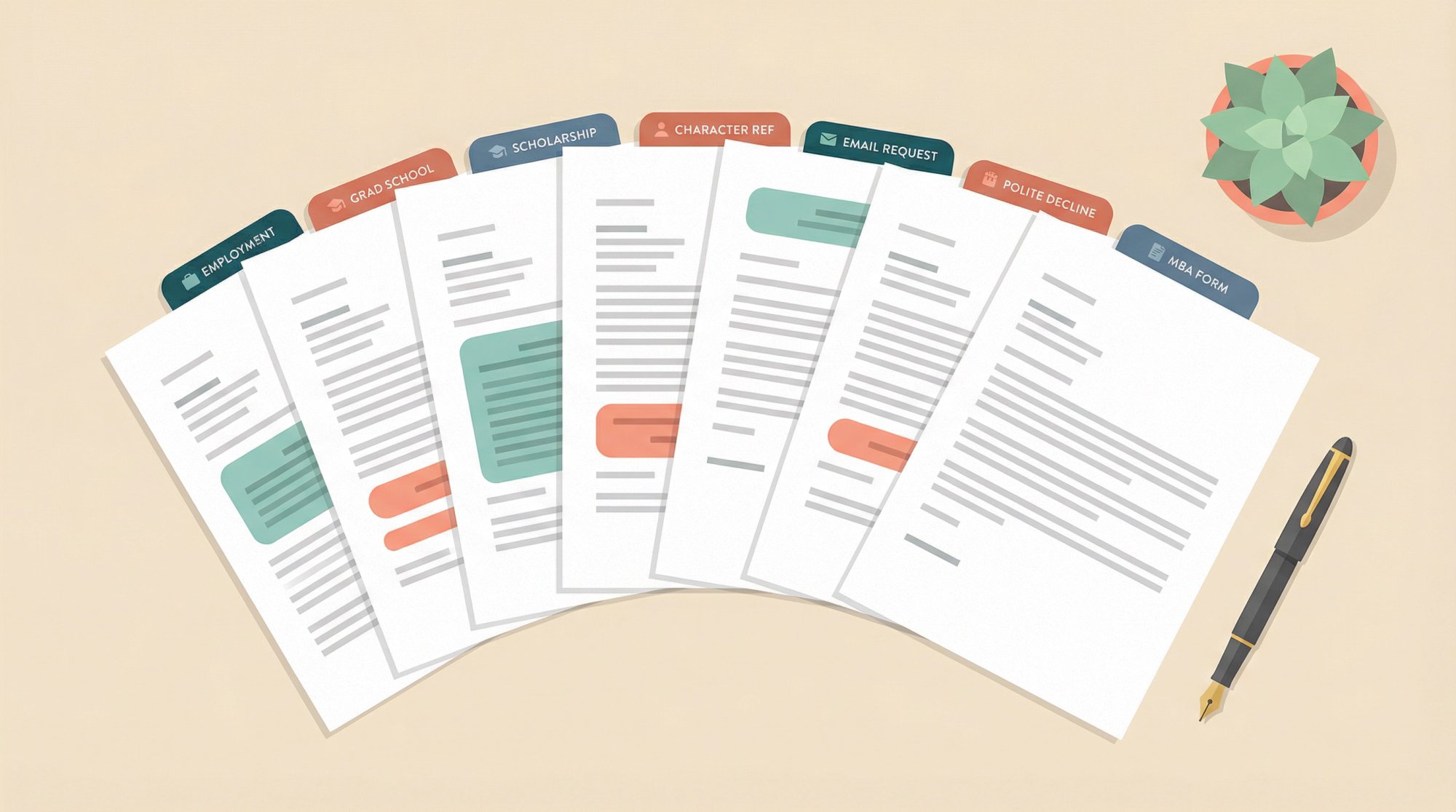 Seven letter of recommendation templates arranged as professional documents ready to customize