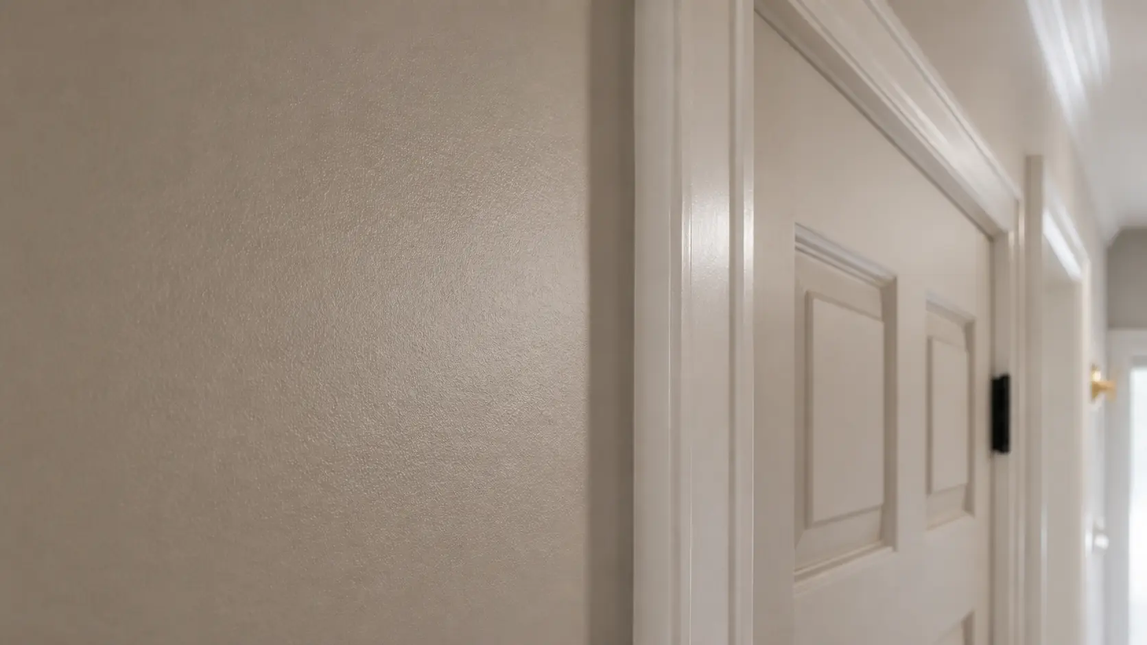 Eggshell wall beside satin or semi-gloss door and trim