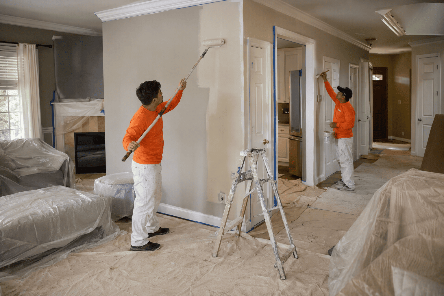 A 1,500 square foot home interior with walls, ceiling,trim, and doors labeled as separate painting scopes.
