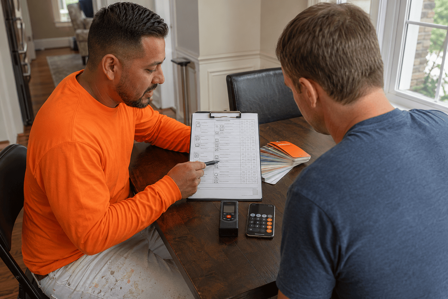 A written interior painting estimate showing separate line items for walls, ceilings, trim, repairs, and paint.