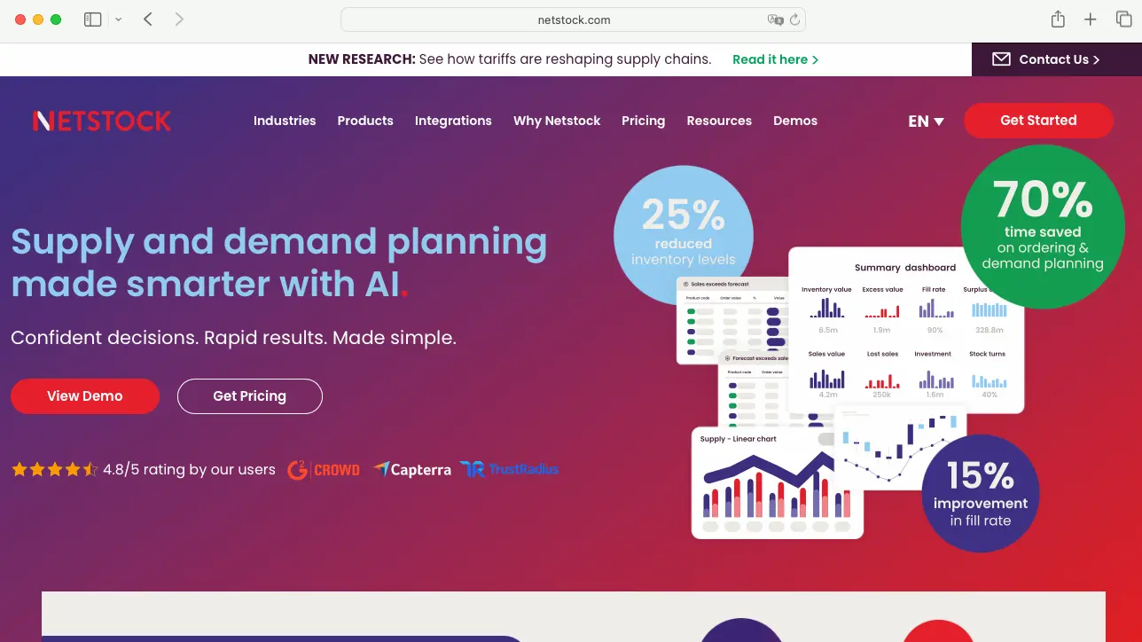Screenshot van het Netstock-platform