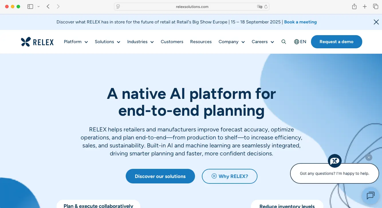 Screenshot van het RELEX Solutions-platform