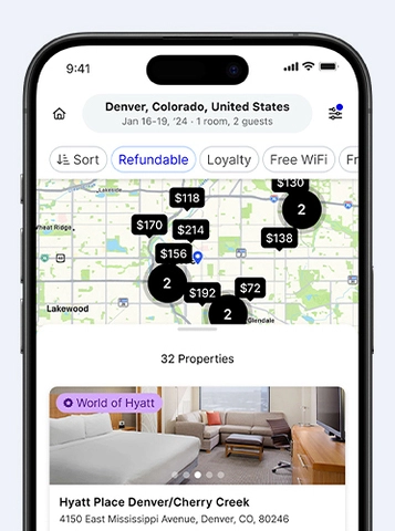 A phone screen featuring the Hotel Engine app