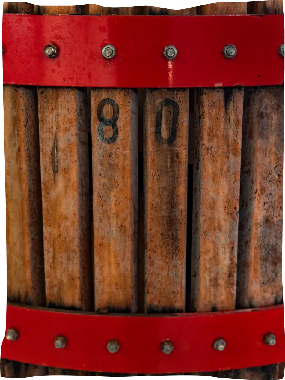 A close up of a wooden barrel with numbers on it.