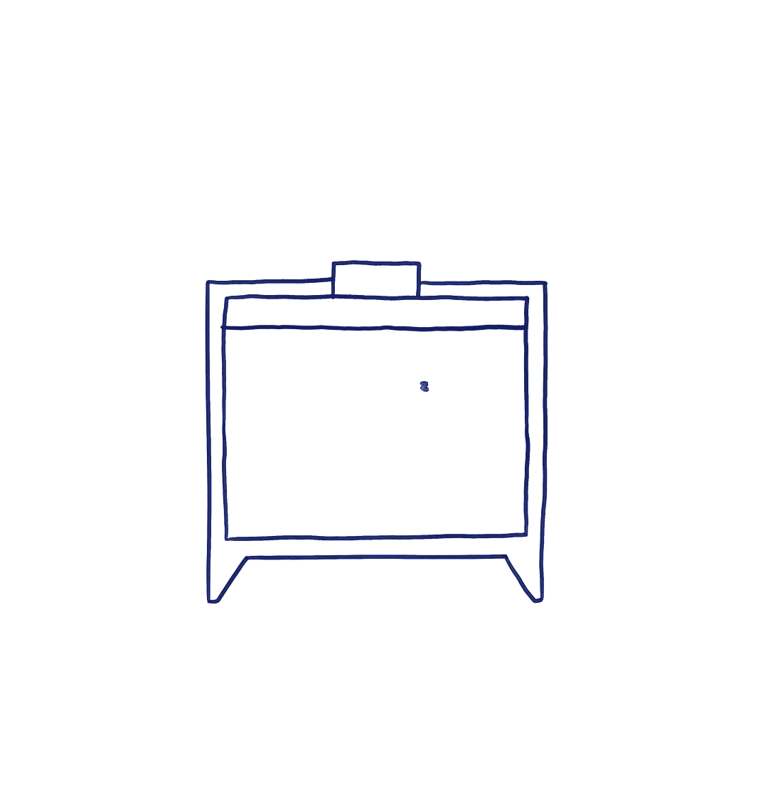 A blue line drawing of a chest of drawers.
