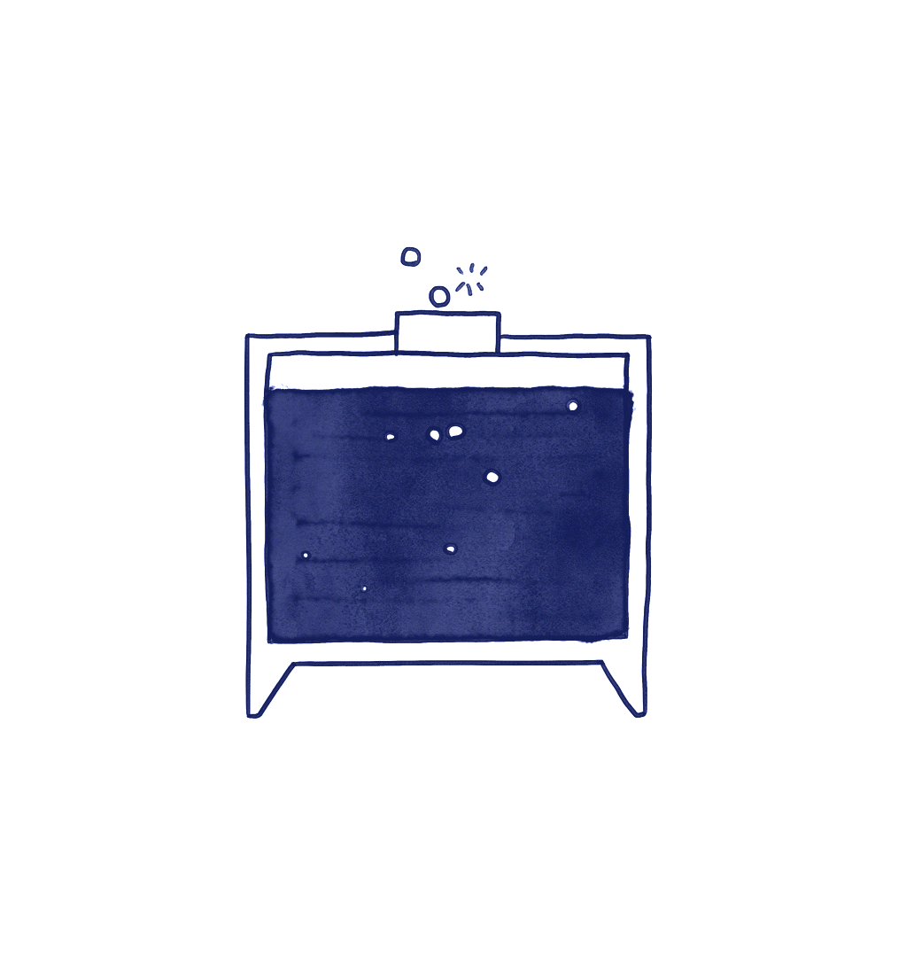 A drawing of a blue chest of drawers.