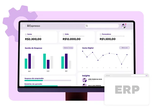 Mulher utilizando tablet para aprovação de tarefas, com indicadores de status “Aguardando aprovação” e “Concluído”, representando agilidade no fluxo de validação de despesas na plataforma Espresso.