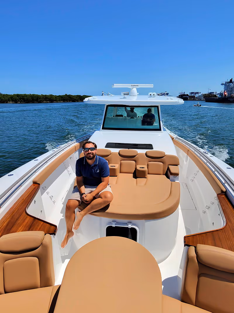 Alexander Lam onboard of a center console yacht