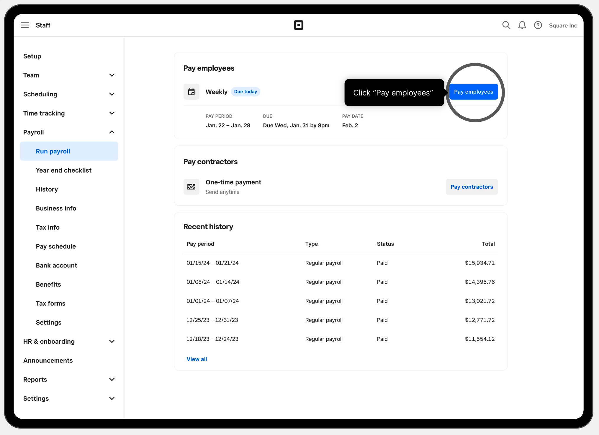Square Payroll Screenshot