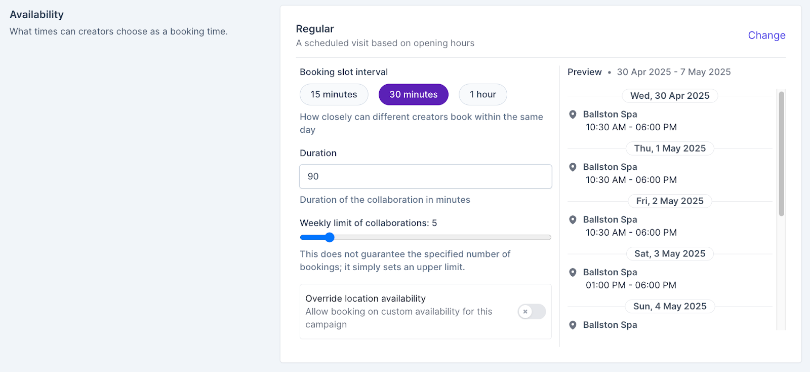Setting Up Availability
