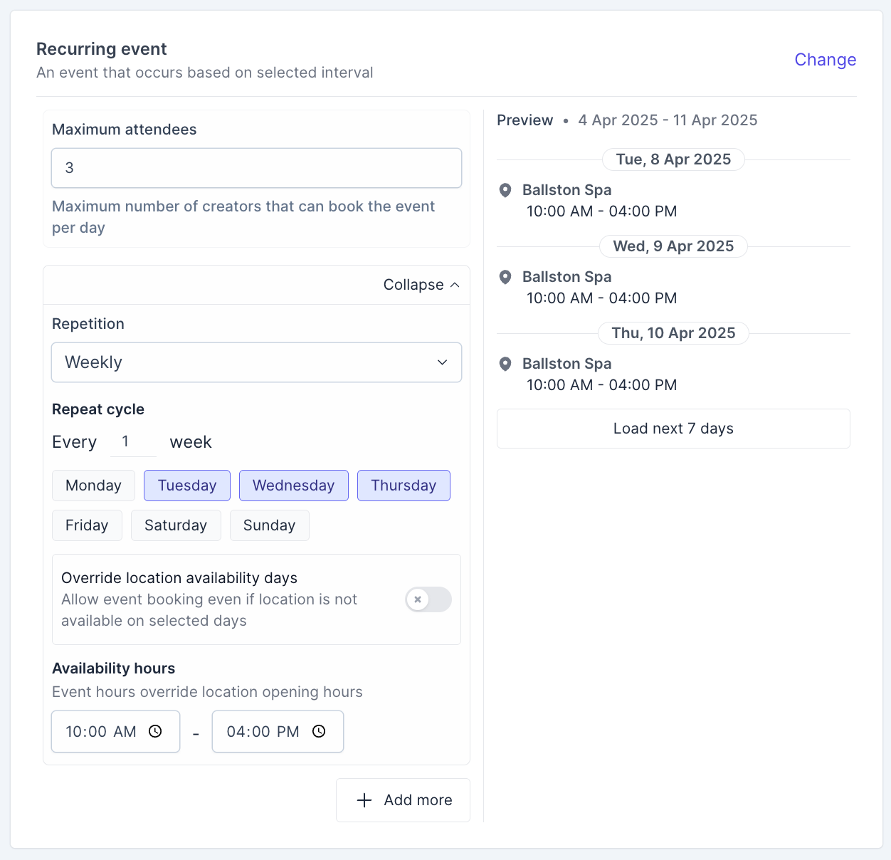 setting up a recurring event