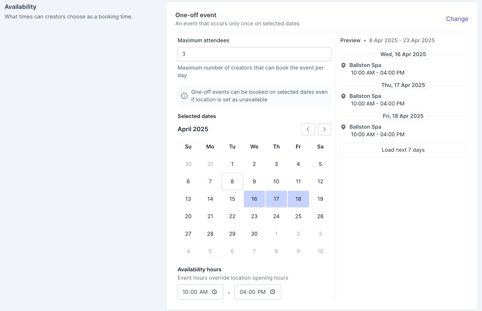 Selecting available dates on Bulba