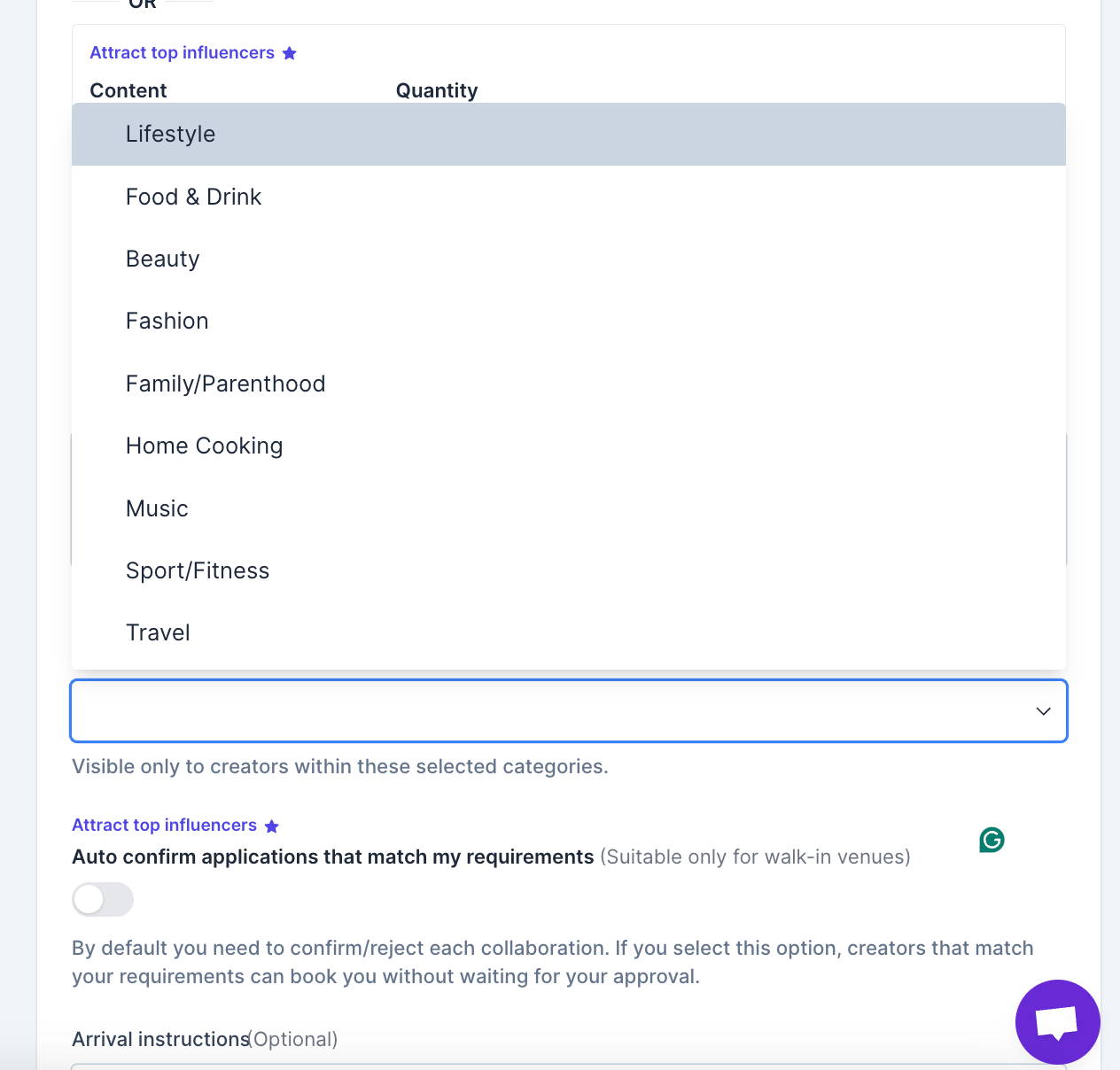 Bulba influencer categories