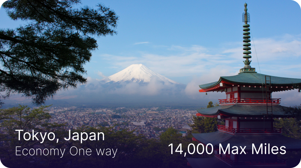 Scenic view of Chureito Pagoda with snow-capped Mount Fuji in the background under a blue sky.