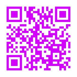 Purple QR code on a white rounded square background.