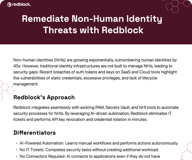 Redblock for remediating Non-Human Identity threats
