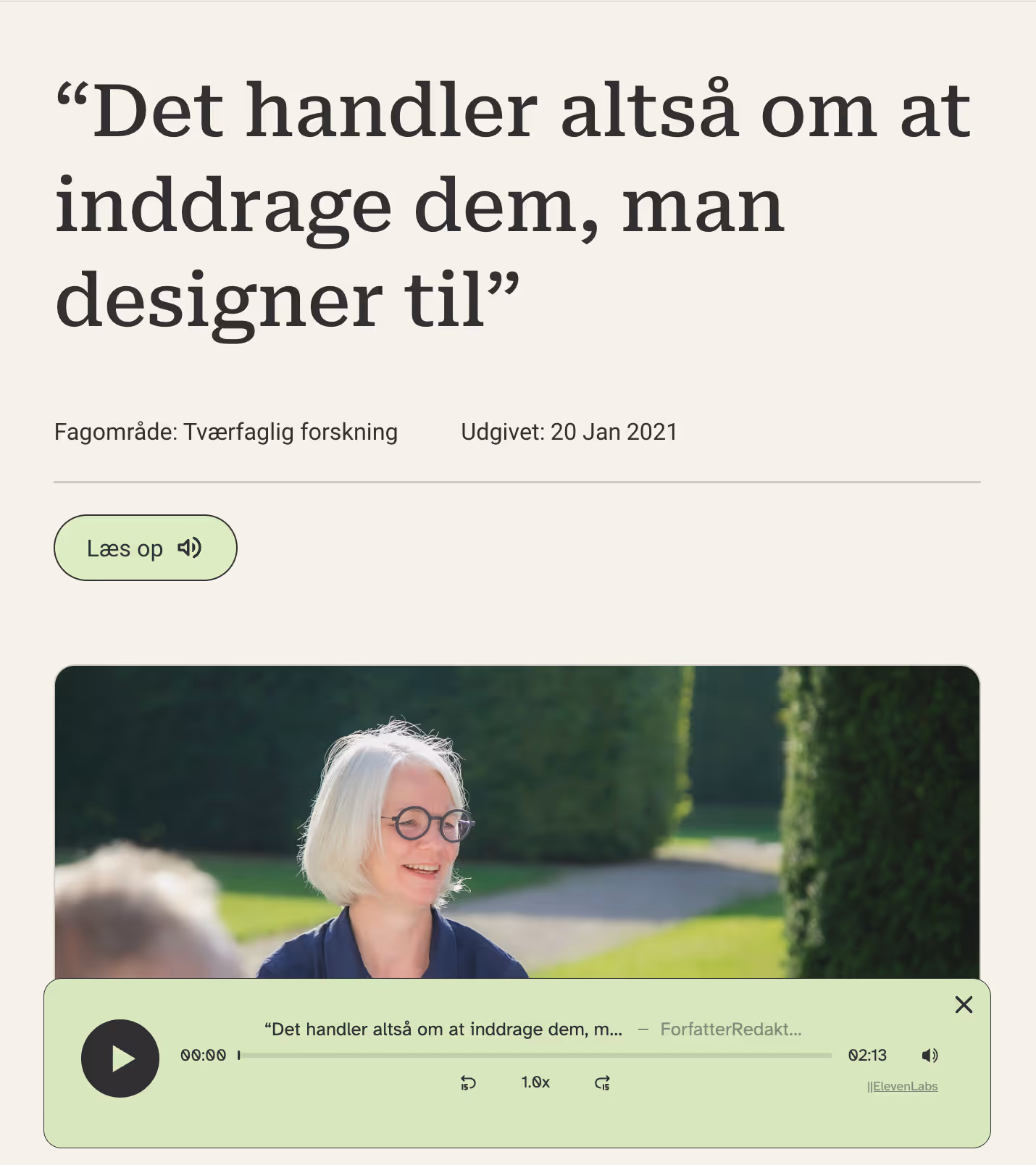 Article showing a reading out loud functionality. 
