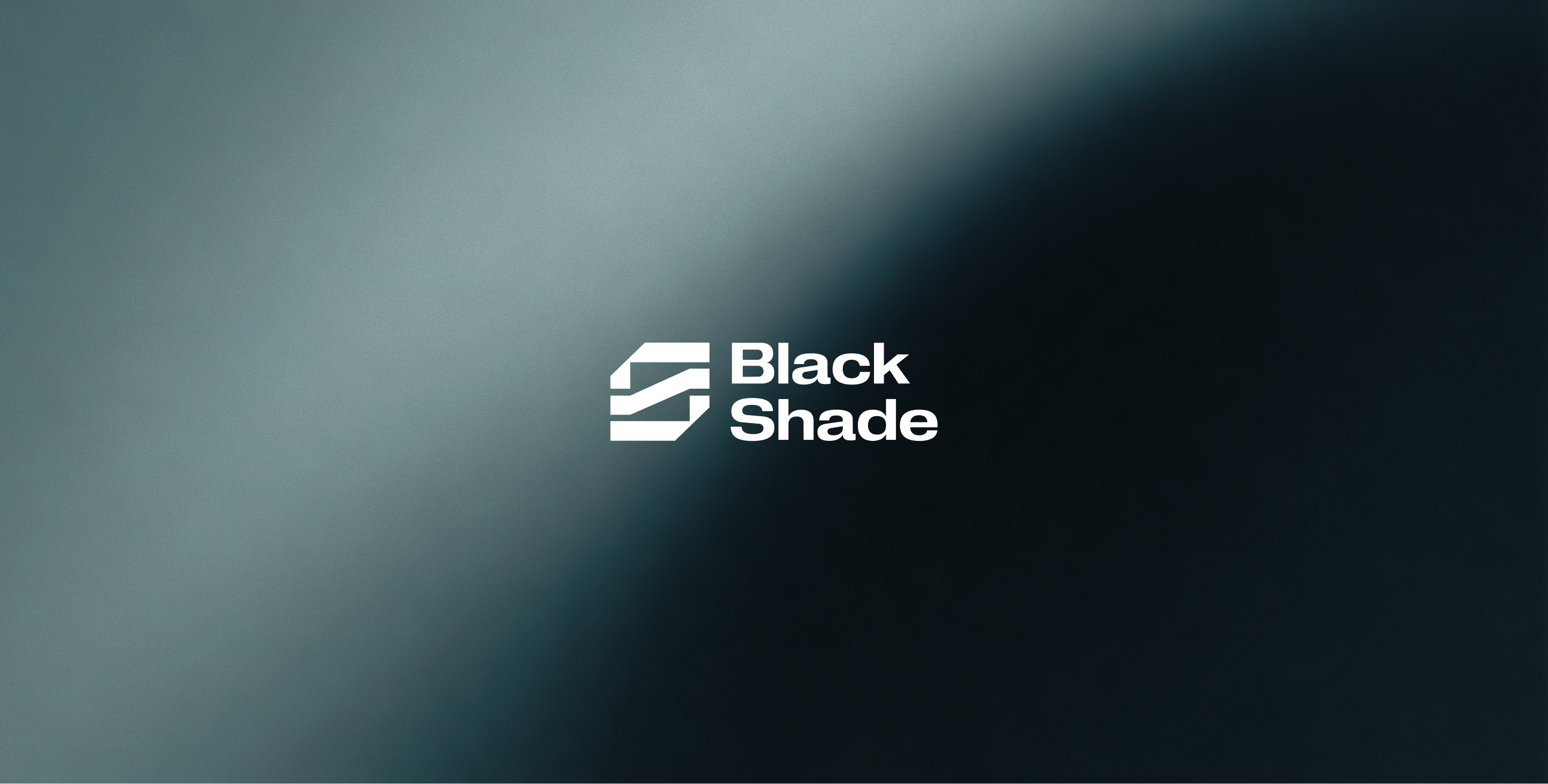 White Black Shade logo on a background with gradient from light gray to dark black.