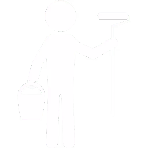 Symbol einer Person, die mit einem Farbroller in der rechten Hand und einem Farbeimer in der linken Hand malt.