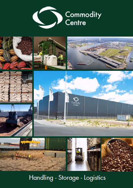 Collage of Commodity Centre's handling, storage, and logistics operations, including warehouses, shipping, and packaging activities.