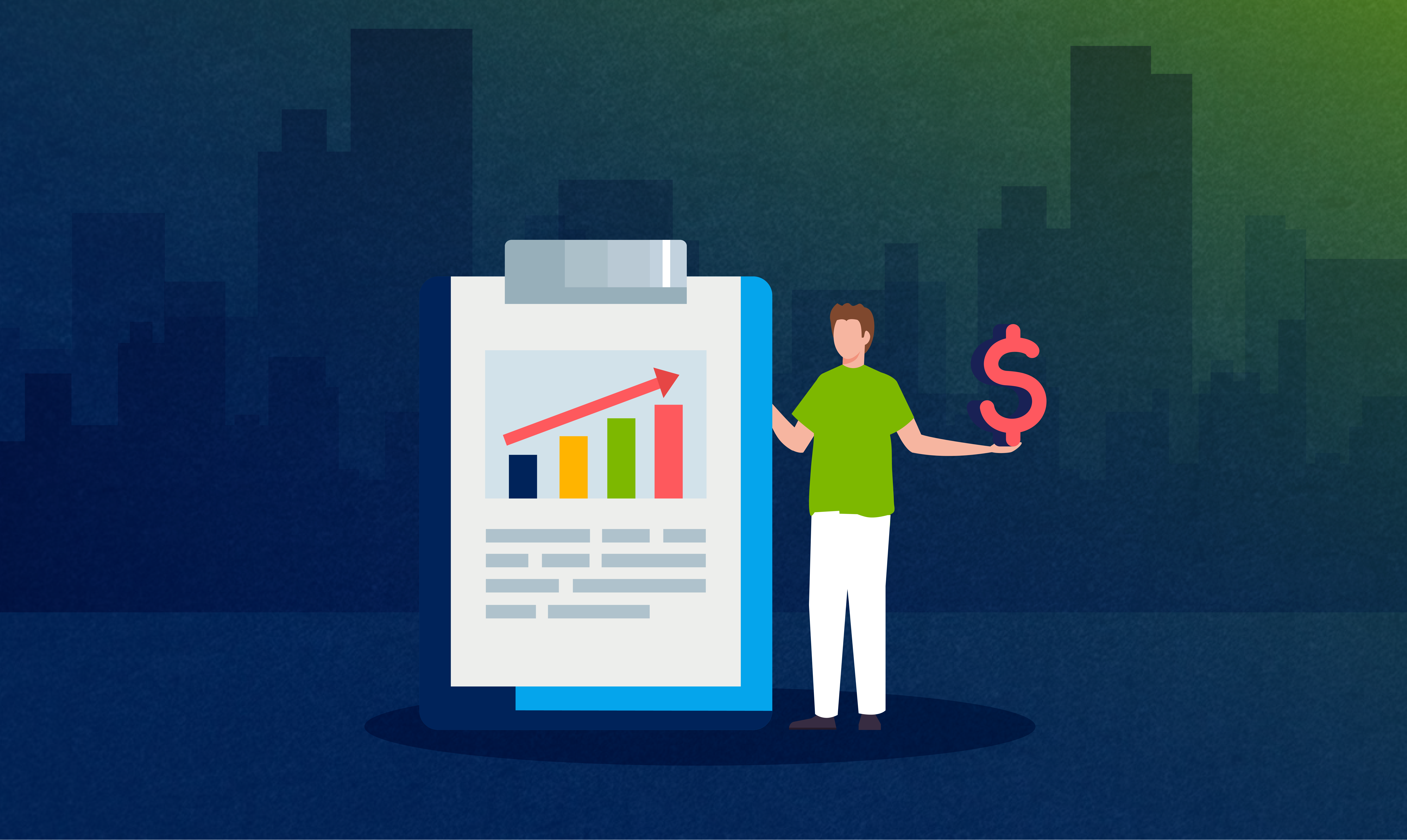 upward growth with dollar symbol in man's hand