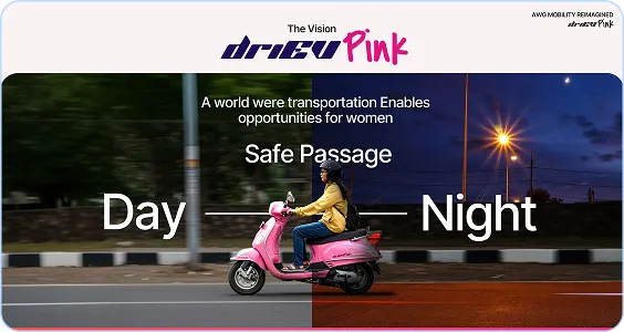 A man riding a pink scooter down a street.
