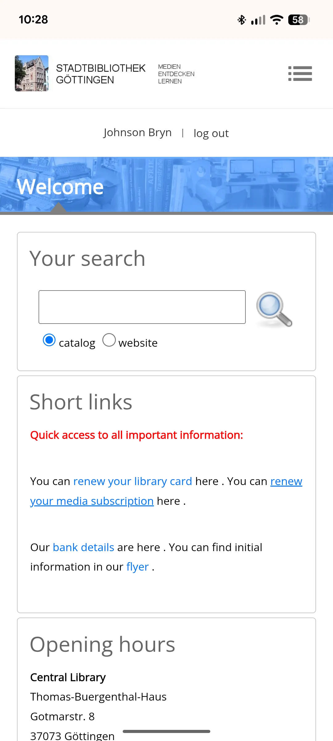 Mobile screenshot of current website's search page.