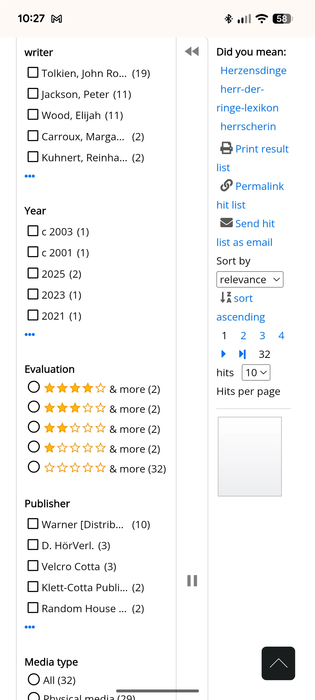 Mobile screenshot of current website's search result filter options.