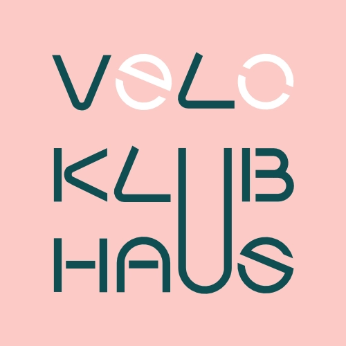 Velo Klubhaus logo wordmark with the e and o at an angle as if rolling.