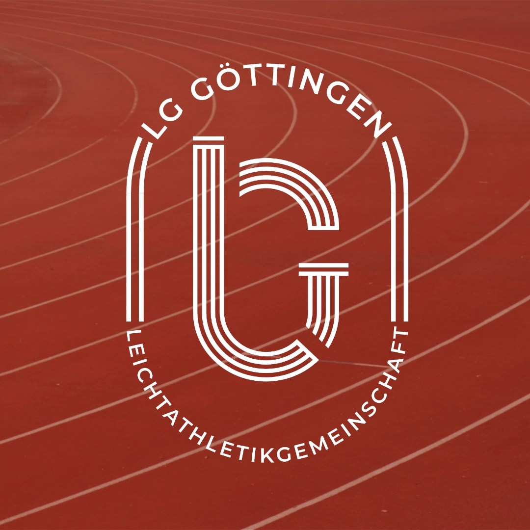 Leichtathletikgemeinschaft Göttingen logo mark in white over a red running track.