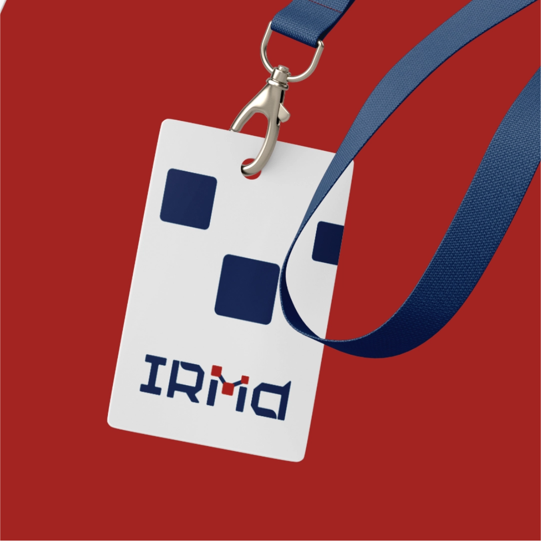 IRMa logo on a lanyard.
